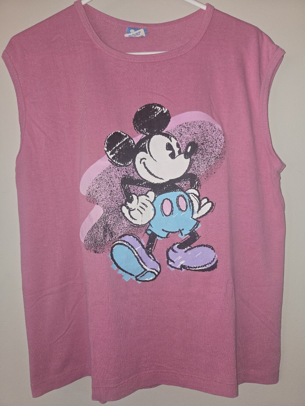 Vintage 80s 90s Pink Mickey Mouse Sleeveless Muscle Tank Top XL Graphic Shirt